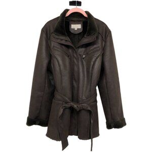 Cleo Brown Mouton Faux Suede Leather + Fur lined Marc-R Coat size  14
